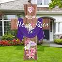 Roowest Easter He Is Risen Yard Sign with Stakes 3.6 ft Outdoor Lawn Decorations Cross Sign Waterproof Christian Religious Lawn Decor for Outdoor Garden Yard Easter Party Decorations