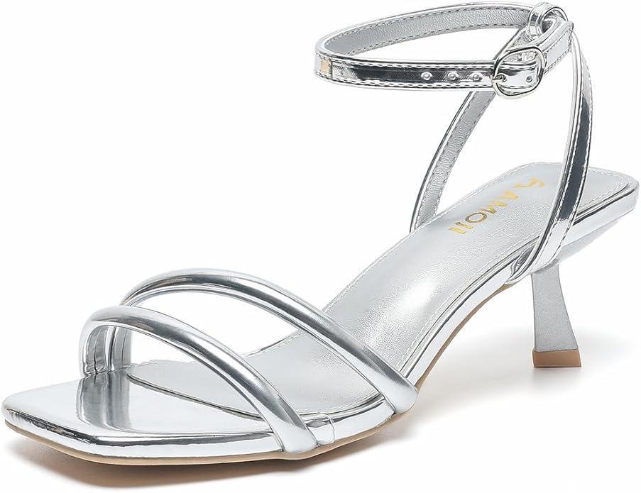 Amoji Women 2.5 Inch Kitten Heels Two Strap Party Wedding Dress Shoes 41