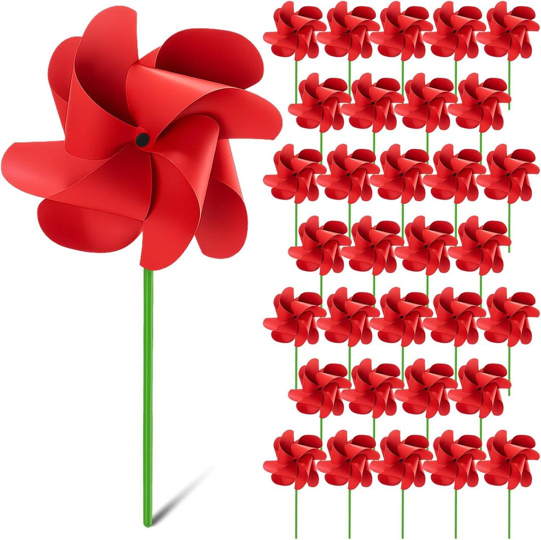 30 Sets Memorial Day Decorations Red Pinwheels, DIY Patriotic Craft Kit for Kids, 4th of July Independence Day Party Favors