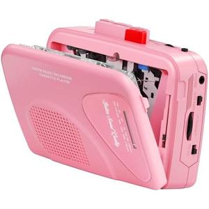 Cassette Player Tape Recorders AM/FM Radio, Portable Tape Player Records Built in Speakers Manual Record - 2AA Battery Or DC 5V Supply with 3.5MM Earphone- Pink
