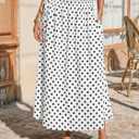 Tankaneo Womens Polka Dot Maxi Skirts Boho Smocked High Waisted Tie Skirt Casual Beach Vacation Dress (White, S)
