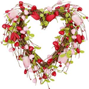 15 Inch Valentine's Day Wreath for Front Door Heart Wreaths Valentine's Day Decorations Pink Tulip Spring Wreath for Valentine's Day Gift Anniversary Wedding Home Decor (Red)