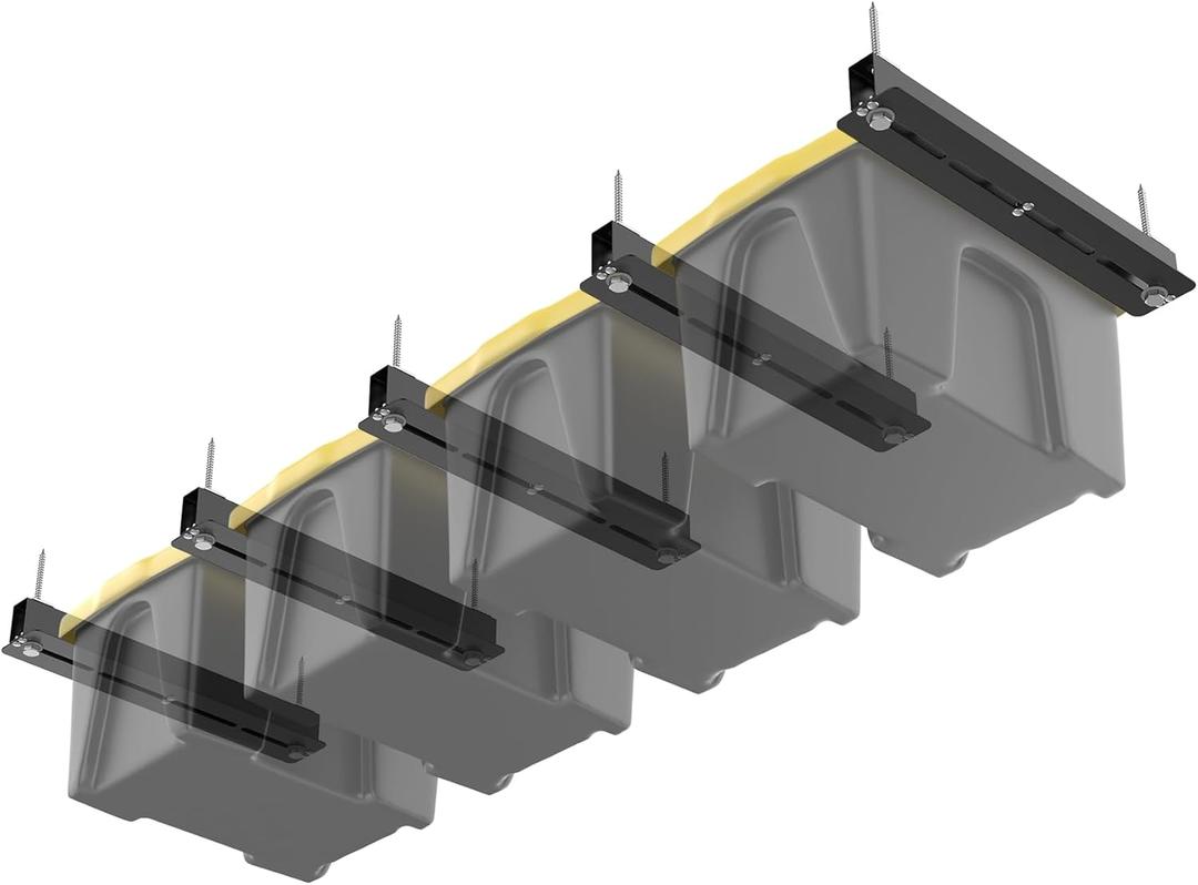 TORACK Garage Ceiling Bin Storage Rack(only fit 16 joist), Overhead Tote Storage Rails Heavy Duty Adjustable Tote Slide Rails for 4 Bins( 5 Pcs 17-inch Long Rails)