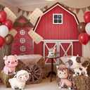 Leinuosen Large Farm Animal Backdrop Party Decorations Red Barn and Windmill Photo Backgrounds with Farm Animal Stand-ups, Straw Boxes for Girls Boys Birthday Photography Baby Shower Party Decor