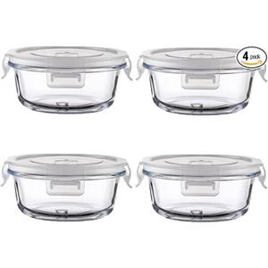 Square Glass Food Storage Containers, Small Square Storage Containers With Airtight Lids Leakproof, BPA free 16oz Glass Meal Prep Bowls, Dishwasher, Microwave, Freezer Safe (White) 4pack