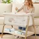 Baby Bassinet, Bedside Bassinet for Baby, Bassinet Bedside Sleeper with Mattress, Storage Basket and 4 Auto-Lock Wheels, Full-Mesh Sides, Bedside Mini Crib for Newborn (Beige)