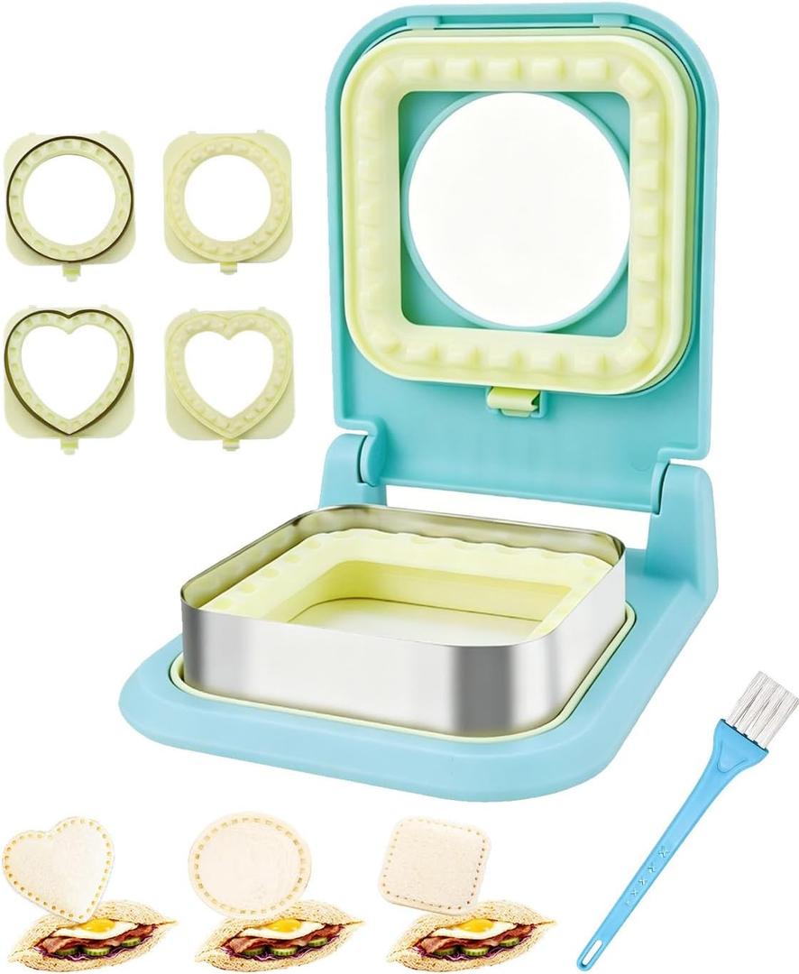 CHICHAUS 3-in-1 Uncrustable Sandwich Maker - Heart/Circle/Square Crustless Sandwich Cutter & Sealer for Kids' Lunch, Breakfast & Lunchboxes | BPA-Free Press, Easy Clean, Food-Grade PP (Light Blue)