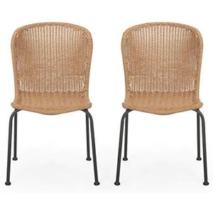 Christopher Knight Home Dinah Outdoor Wicker Dining Chair (Set of 2), Light Brown, Black Christopher Knight Home Dinah Outdoor Wicker Dining Chair (Set of 2), Light Brown, Black