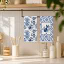 Chinoiserie Boston Terrier Kitchen & Hand Towels Set of 2,Blue and White Floral Dog Gifts Dish &Tea Towels for Kitchen Bathroom Decor,Dog Lover Gifts for Women 16x24 Inch