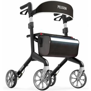 Pelegon Rollator Walker with Seat for Seniors Lightweight Foldable Walker with Padded Seat & Backrest, Adjustable Handles, Reflective Frame, Carry Bag Heavy-Duty 300lb Support - Black