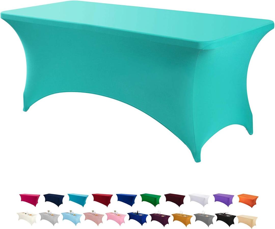 Peomeise 2PCS 6FT Spandex Table Cover Rectangular Stretch Spandex Tablecloth (Turquoise,6FT) (2PACK 6FT)