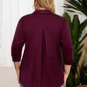 Amrto Womens Plus Size Shirts Collar Tops 3/4 Sleeve V Neck Blouse Loose Fit Soft Casual Business(XL) (Red)