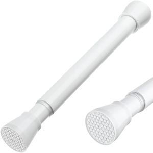MEXAU White Tension Rod 16 To 26 Inch Spring Curtain Rod Adjustable Tension Curtain Rods No Drilling Short Tension Rod Extendable Small Spring Tension Curtain Rod for Closet Cupboard Bars Refrigerator