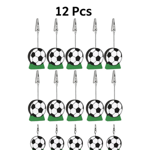 AceOrbit 12 Pcs Soccer Place Card Holder Wooden Picture Holders & Memo Clips Soccer Centerpieces for Tables Sports Ball Base Number Holders for Wedding Party Supplies