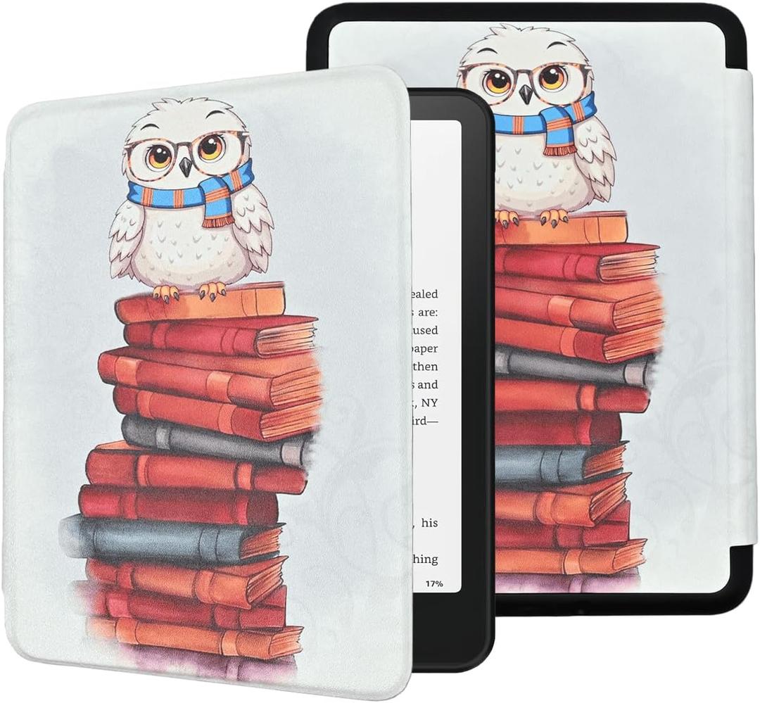 Case for 6.8" Kindle Paperwhite (11th Generation-2021) and Kindle Paperwhite Signature Edition, Lightweight PU Leather Folio Cover with Auto Wake/Sleep, Hand Strap, Cute Owl