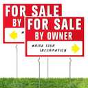 2PC House For Sale By Owner Yard Sign, Double-Sided Home For Sale Sign with Metal Stakes, for Real Estate, Large Directional Arrows Stickers, 16"x11" Corrugated Plastic House By Owner Signs
