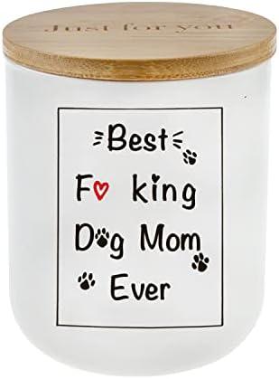 Lihome Dog Mom Gifts - Odor Eliminating Candle, Handmade Ceramic Jar 11.5oz Natural Soy Wax (Lavender), 2 pcs