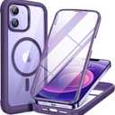Miracase Glass Series Designed for iPhone 12/12 Pro 6.1 Inch, Upgrade Full-Body Magnetic Case with Built-in 9H Tempered Glass Screen Protector, with Camera Lens Protector, Magnetic Purple