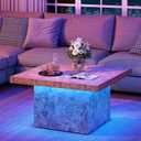 YITAHOME Coffee Table for Living Room, Coffee Tables with LED Lights, Square Cocktail Center Table with Sturdy Wooden, Easy Assembly,Brown