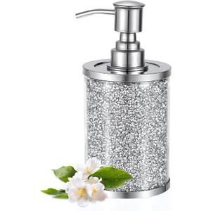 Sumnacon Soap Dispenser Bathroom Sparkling Hand Dispenser with Stainless Pump,Silver Crushed Diamond Dish Soap Dispenser for Kitchen Decorative Soap Dispensers for Kichen Sink Bathroom Countertop