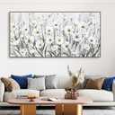 arteWOODS Flowers Framed Wall Art - Grey White Wildflowers Canvas Pictures Wall Decor Botanical Painting Artwork Elegant Floral Prints for Living Room Bedroom Home Decor 58 x 29in Natural Wood Frame