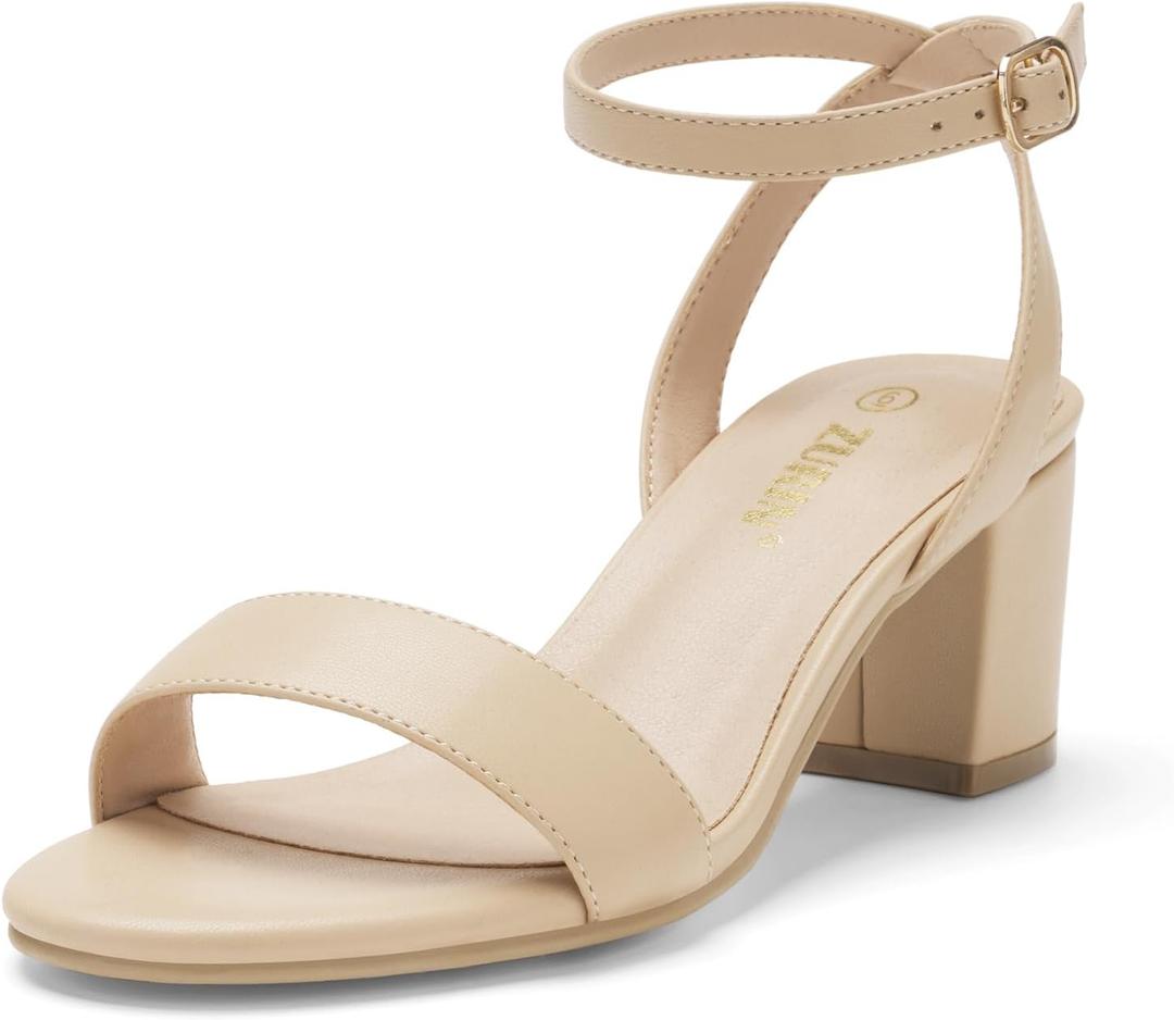 ZURIN Women's Black Low Block Heels, Open Toe Chunky Heeled Sandals with Ankle Strap, Comfortable Dress Pumps Shoes for Wedding Guest Evening Graduation Prom 2.24 inch (6.5)