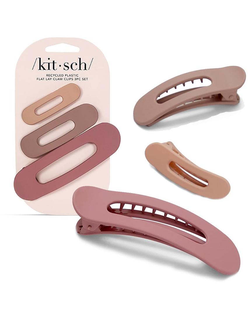 Kitsch Flat Claw Clips for Women - Strong Grip, Comfortable Design | Durable Plastic, Glossy Finish | Lay Down Claw Clip, Stylish Flat Hair Clips for Women | For All Hair Types - Terracotta, 3pcs (Terracota)