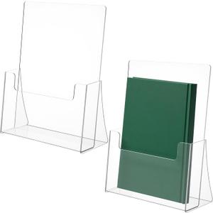 2 Pack 8.5 x 11 inches Brochure Holder Acrylic Flyer Literature Organizers Holder Clear Plastic Countertop Desk Display Stands for Office Magazines Pamphlets Booklets Menu Journals