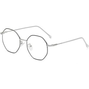 Polygon Blue Light Blocking Glasses for Women Men Retro Octagon Square Non-prescription Metal Frame Eyeglasses (T2 Black/Silver)