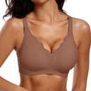 Vertvie Womens Seamless Bras No Underwire Supportive Wireless Push Up Full Coverage Bralette Comfort Scalloped T-Shirt Bra (Large, Coffee)