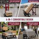 4 in 1 Convertible Hand Truck, Heavy Duty Alloy Steel Folding Dolly Cart with Wheels, 1000 LBS Capacity with 10" Solid Tires & Tie-Down Straps for Warehouse, Luggage Moving, Freight Handling
