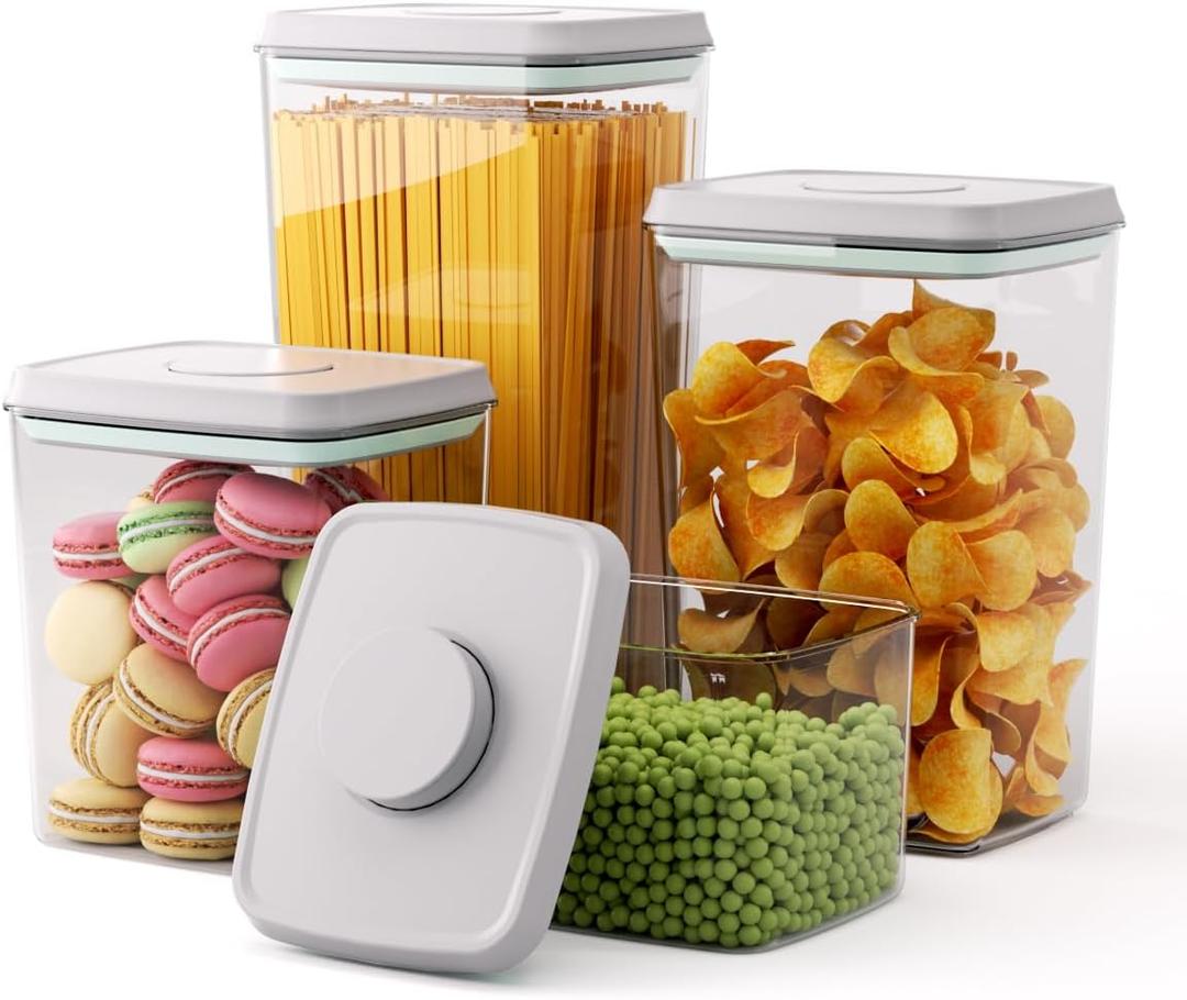 Pop Storage Set  4 Pack Airtight Food-Grade Containers with Lids, BPA-Free, with Measurement Marks for Flour, Sugar, Pantry Organization