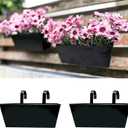 LaLaGreen Railing Hanging Planters (2 Pack, 16 Inch) Large Black Metal Strawberry Flower Pots Outdoor Countryside Modern Rectangle Succulent Planter with Drainage Holes Hanger Balcony Deck Fence Porch