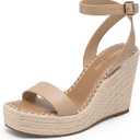 DREAM PAIRS Women's Open Toe Platform Sandals Adjustable Buckle Ankle Strap Comfortable Summer Espadrille Wooden Heeled Wedge Fashion Dressy Shoes, Size 7, Nude