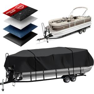 Heavy Duty 900D Pontoon Boat Cover, 22'1''-24'2'' Marine Grade Waterproof Cover with Adjustable Windproof Tightening Strap & Anti-UV for SunTracker Party Barge/SPORTFISH/Fishin Barge