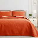 Exclusivo Mezcla Queen Quilt Bedding Set, Lightweight Burnt Orange Quilts Queen Full Size for All Seasons, Soft Microfiber Bedspreads Coverlets Bed Cover with Leaf Pattern, 3 Piece (Queen (90''X96''))