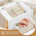 Emfogo Jewelry Box for Women, 5 Layer Large Wood Jewelry Boxes & Organizers for Necklaces Earrings Rings Bracelets, Rustic Jewelry Organizer Box with Rattan, Drawers and Mirror(Vintage White)