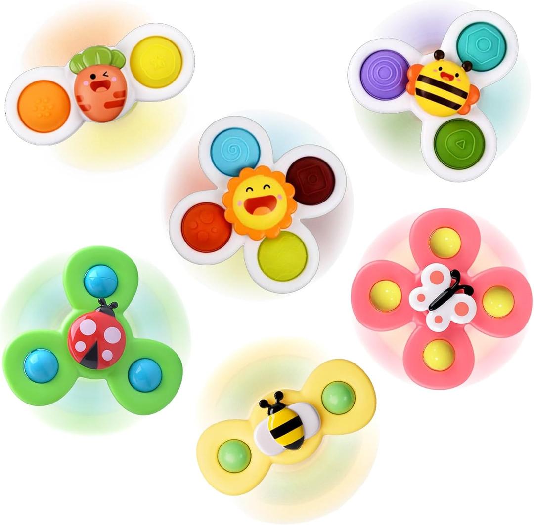 Suction Cup Spinner Toy for Baby - Suction Cup Fidget Spinner Toys Bath Toys Window Spinning Top Baby Toys 12-18 Months Christmas Birthday Gifts for 1 2 3 Boys Girls Sensory Toys for Toddlers 1-3 (Set of 6)