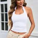 Womens Tank Tops Sexy Halter Neck Going Out Tops Summer 2026 Trendy Backless Workout Shirts Sleeveless Y2k Clothes (Yellow)