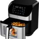 Kitchen EliteAir Fryer with 360 turbo airflow technology, 8 Preset Functions, 8 Qt Family Size with Probe Thermometer ,Nonstick Square Air Fryer Basket with Window, Auto Shut Off Feature, Black (Stainless Steel)