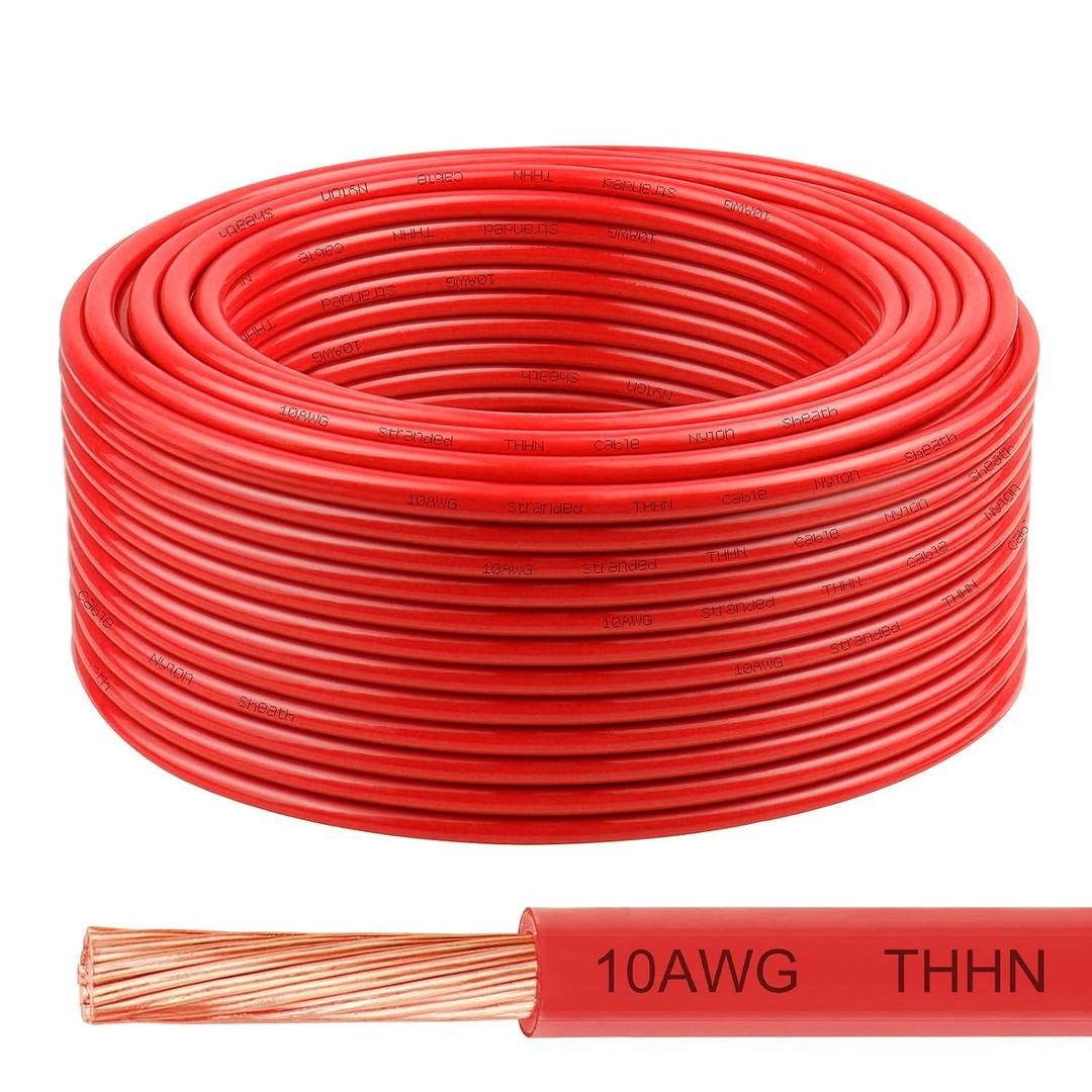 THHN Wire 10 Gauge 150 FT, 10 AWG Stranded OFC Copper Electrical Building Wire with Nylon Jacket PVC Insulation, Rated 600V for Residential, Industrial, CNC, Ground (10 Gauge, Red)