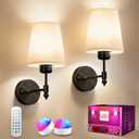 Battery Operated Wall Sconce Set of Two, Wireless Rechargeable Wall Lights with 5200mAh Dimmable Bulbs and Remote,12 RGB Colors Wall Lamp for Bedroom Living Room Hallway (12.6 inch, Black)