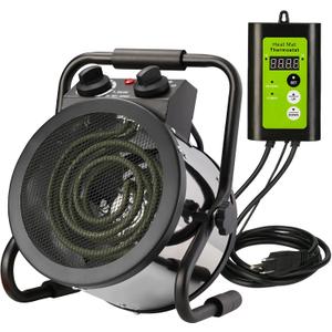 GNRZZT Greenhouse Heater with Digital Thermostat, Green House Heater for PlantsElectric Grow Tent Heaters, 1500W Fast Heating with Overheat Protection, Space Heater for Flower Room, Silvery