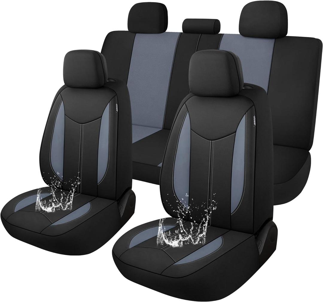 CAROMOP Waterproof Car Seat Cover Full Seats, Neoprene Seat Covers for Cars,Split Bench Compatible Car Interior Covers, Universal Fit Most Car Sedan Truck SUV(Black/Gray)