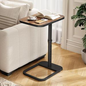 Kitstorack Upgraded TV Tray Table with Panel Lock, 90 Flip-Over Design & Adjustable Height, Sofa Arm Side Table for Eating, Laptop, Couch, Bed, or Small Spaces, Brown