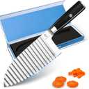 Dragon Creek Crinkle Cutter Knife - Wavy Chopper Potatoes Crinkle Fry Cutter for Vegetable Fruits Fun Carrot Chip Slicer Christmas Thanksgiving Gift Idea Stainless Steel (Black)