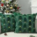 Heirloom Haven Christmas Pillow Covers Set of 2,Green Xmas Tree Stars Winter Soft Plush Faux Fur Jacquard Couch Cushion Case Holiday Farmhouse for Sofa Home Decor 18 x 18 Inch