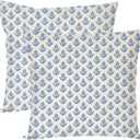 PANDICORN Block Print Throw Pillow Covers 20x20 Inch Set of 2 Vintage Blue Floral Boho Outdoor Spring Farmhouse Decorations Decorative Throw Pillows Cases for Home Bed Living Room Couch Dcor