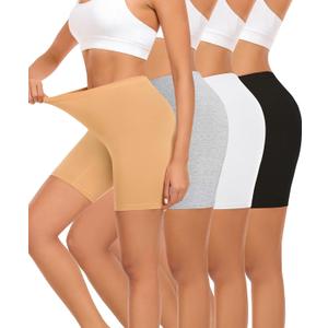 4 Pack Cotton Boy Shorts Underwear for Women Anti Chafing Shorts for Under Dresses Soft Boxers Panties (4pack-black+white+nude+grey)
