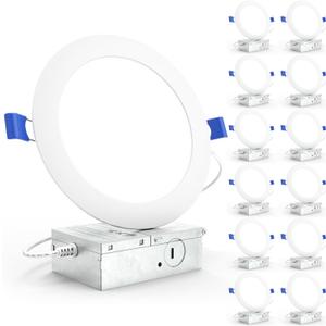 Sunco 12 Pack Recessed Lighting 6 Inch LED, Canless Ceiling Lights Slim with Junction Box, 1200 LM, 14W (100W Equivalent), 6000K Daylight Deluxe, Dimmable, Wafer Thin, 50000 Lifetime Hours ETL.